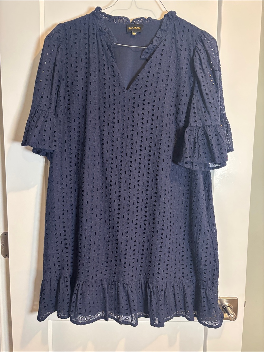 Sugarlips Women’s Eyelet Short Sleeve Dress Large